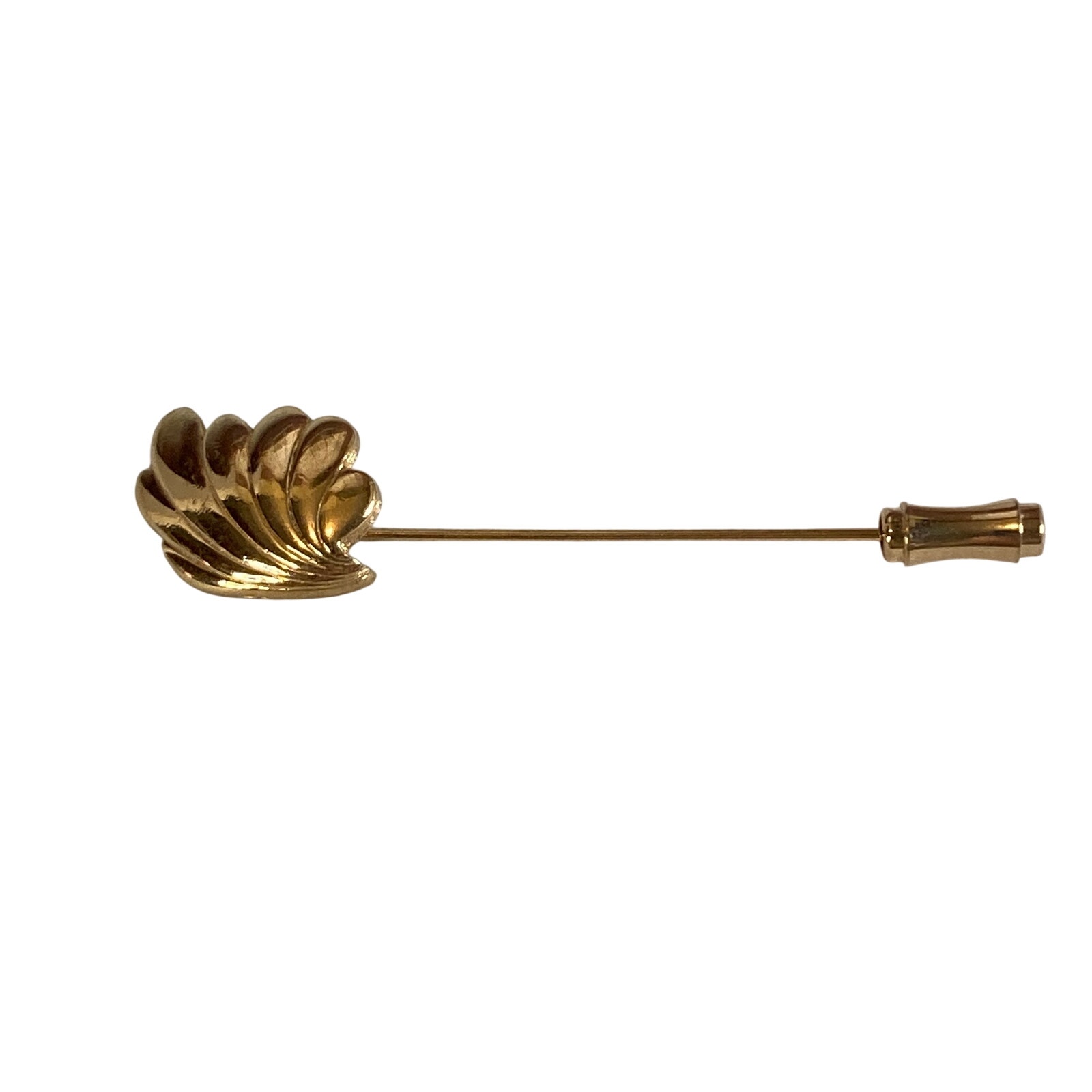 0129 Vintage 50s Crown Trifari Gold Tone Feather Or Leaf Motif Stick Pin WCap 20$